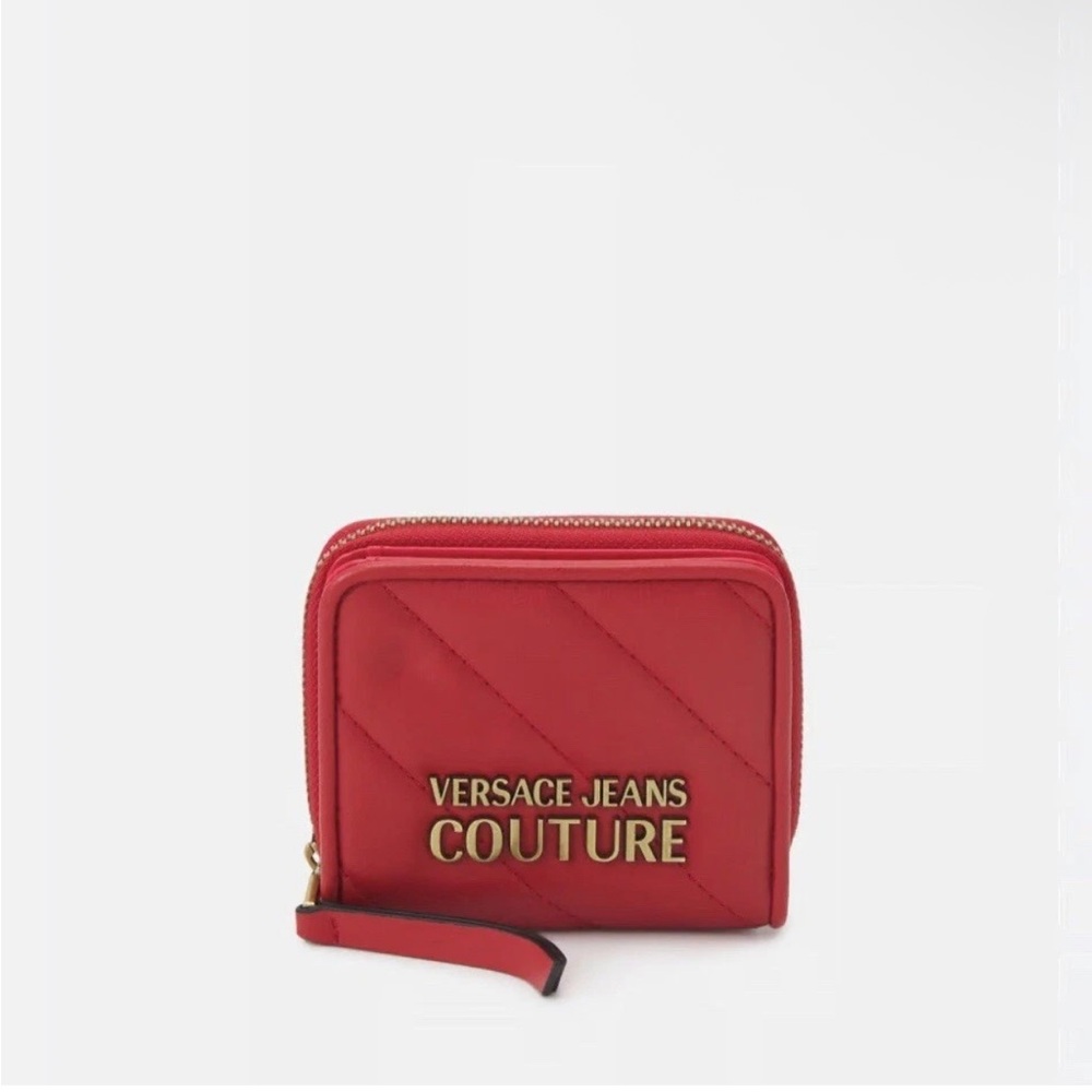 NEW Versace Jeans Couture Wallet Red Quilted Zipper Closure Italy